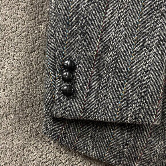 Vintage Harris Tweed Wool Tweed Herringbone Blazer Sport Coat Mens 46 SHORT Gray - Picture 4 of 16